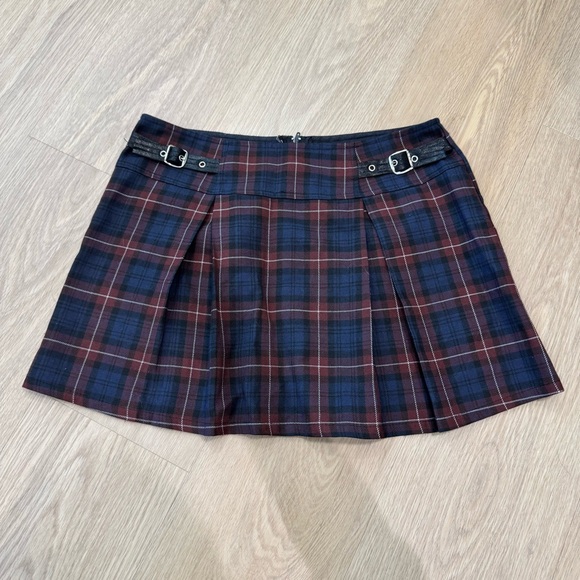 Lip Service Dresses & Skirts - Lip Service Navy and Burgundy Plaid Pleated Mini Skirt with Buckles